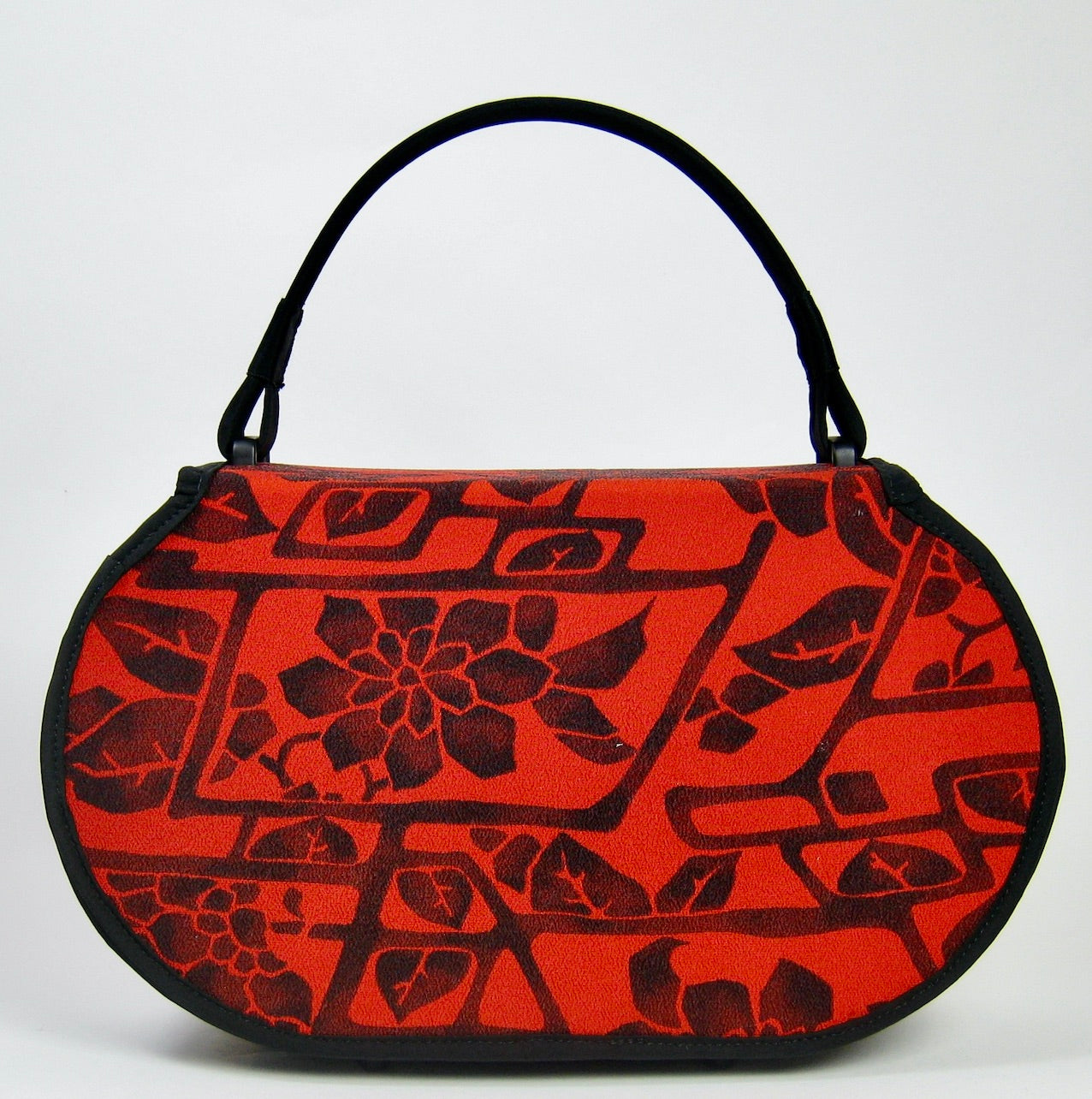 Oval Handbag - Black and Red Patterned