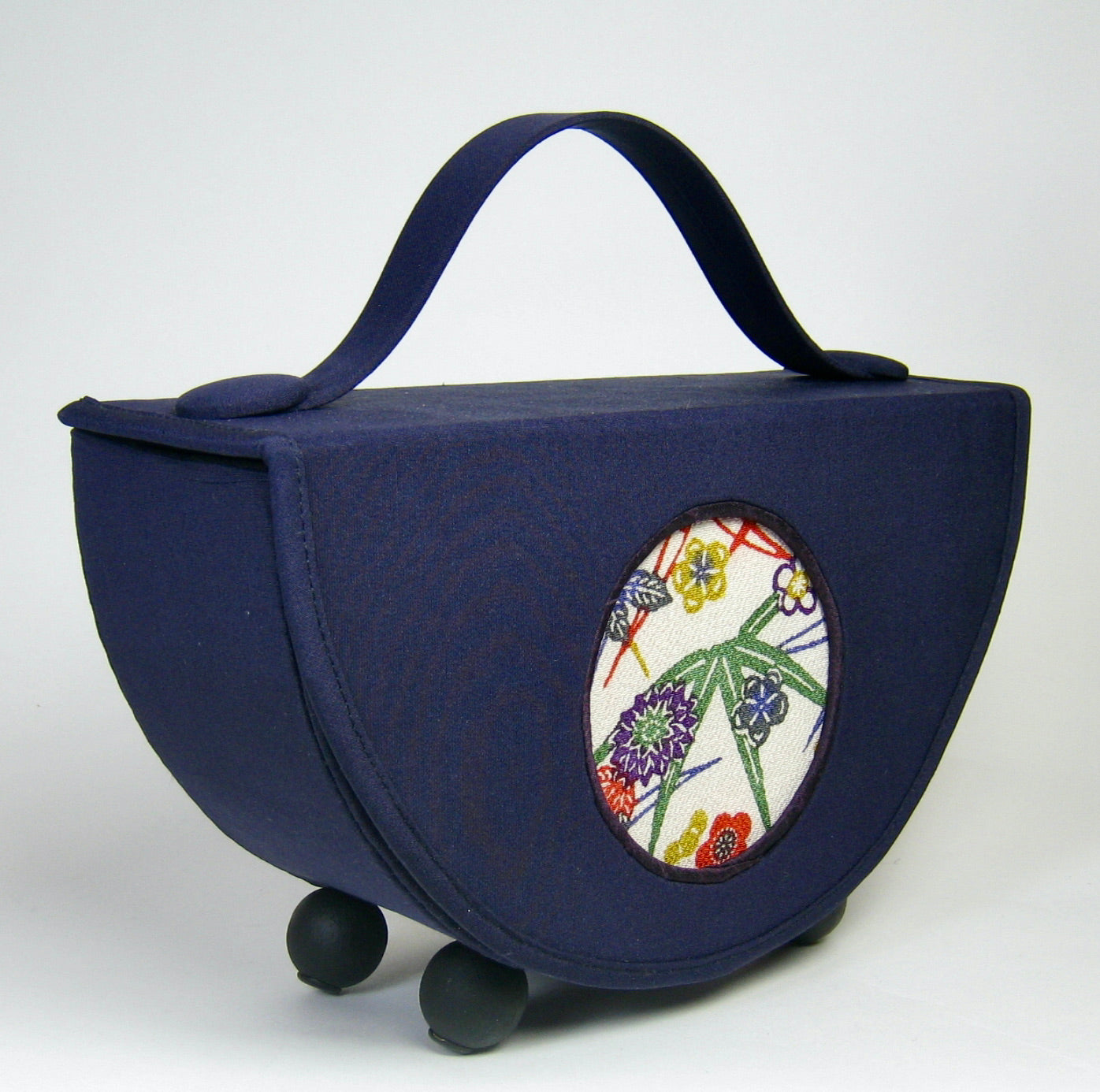 Moon Purse - Ultramarine with Leaves and Floral Pattern